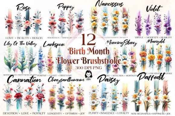 Download Birth Month Flower Brushstrokes Clipart - Month flower Collection