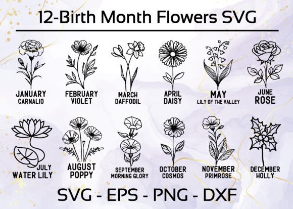 Download Birth Month Flower Svg Bundle Clipart - Month flower Collection