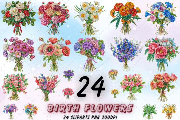Download Birth Month Flower Sublimation Clipart - Month flower Collection