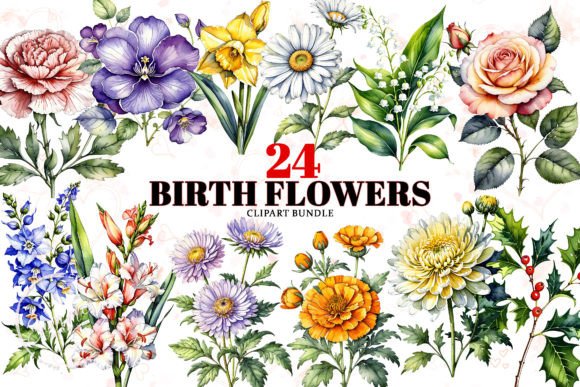 Download Birth Month Flower Clipart Bundle - Month flower Collection
