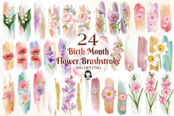 Download Birth Month Flower Brushstrokes Clipart - Month flower Collection