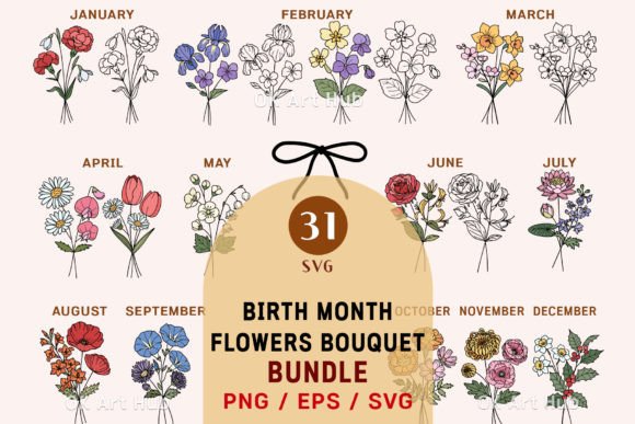 Download Birth Month Flower Bouquet Svg - Bundle - Month flower Collection
